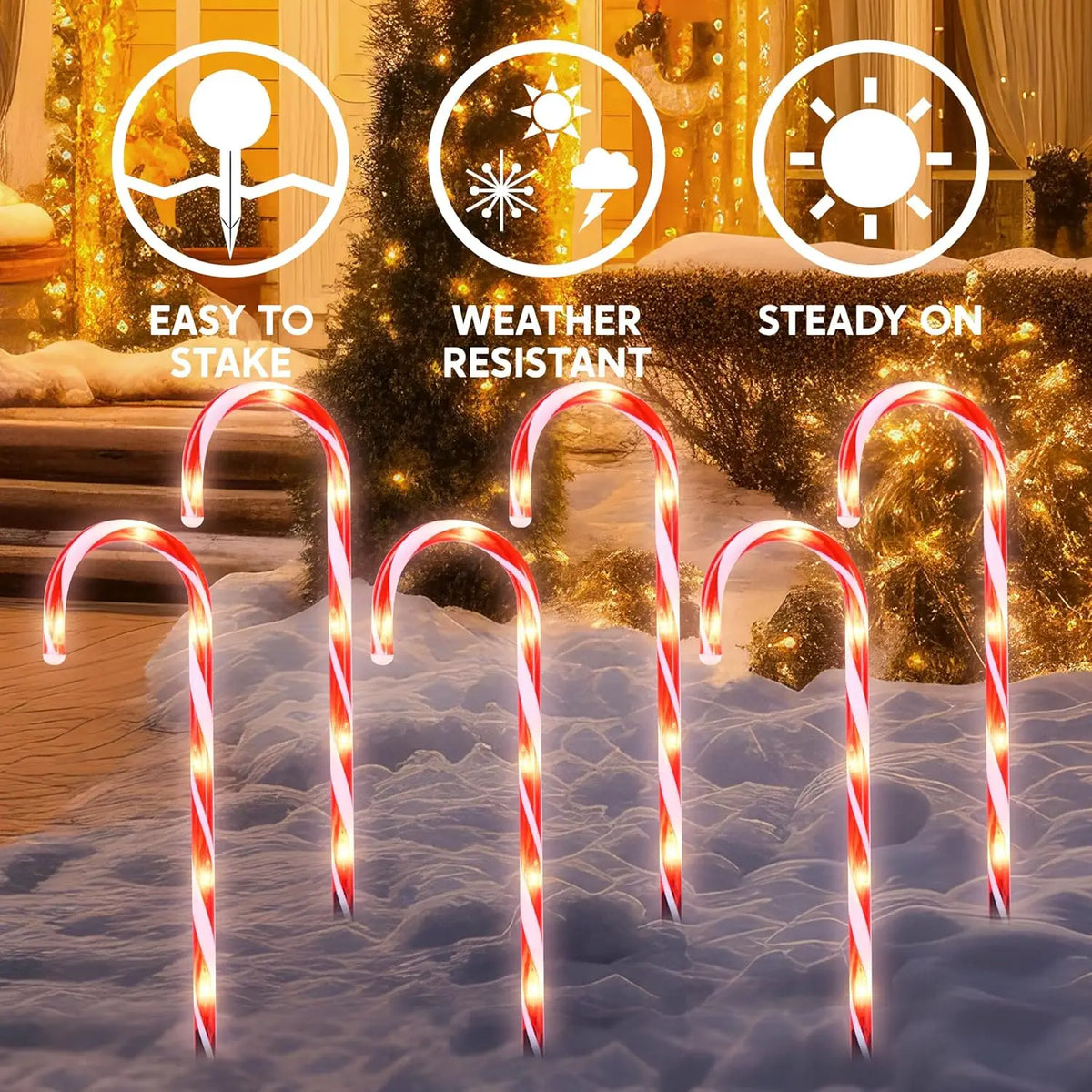 Joyfy Christmas Candy Cane Pathway Marker Lights for Outdoor Decor
