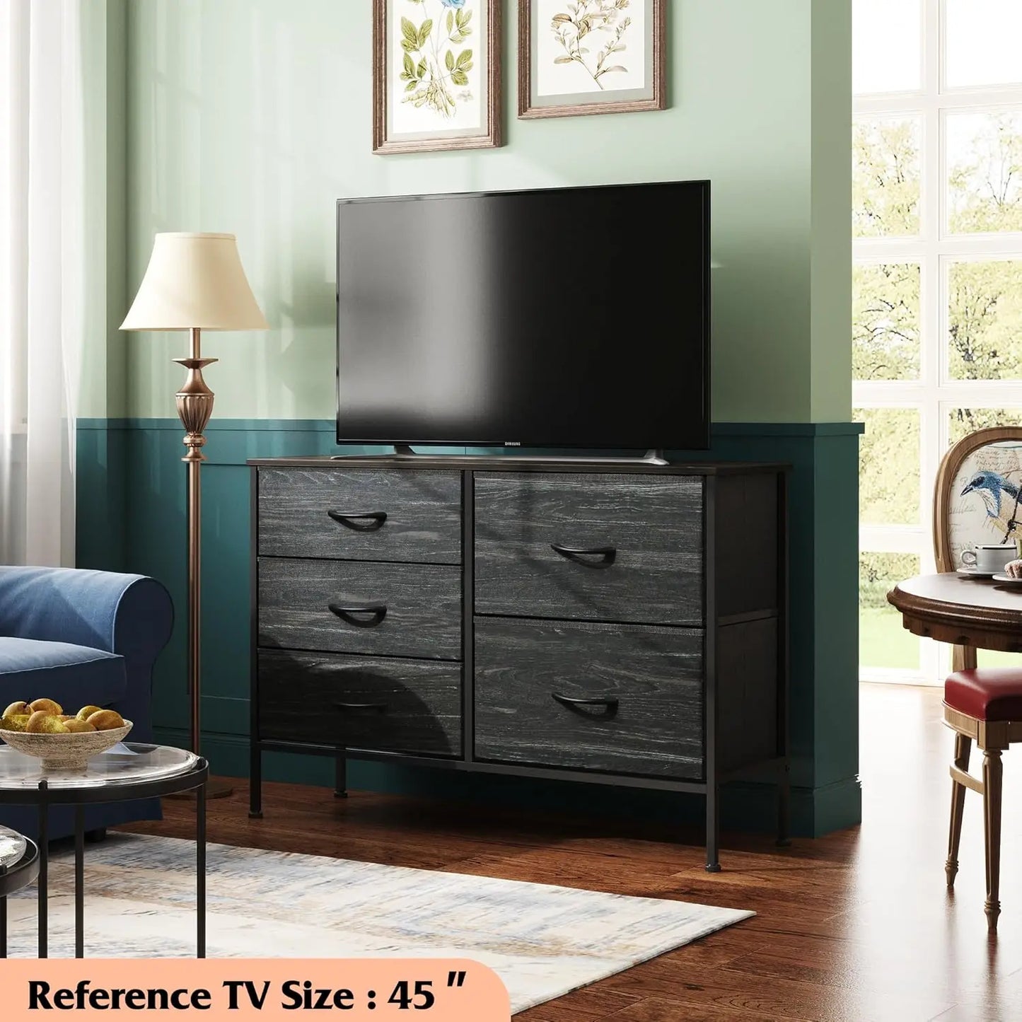 JHK Five Drawer Dresser With Metal Frame For Living Room