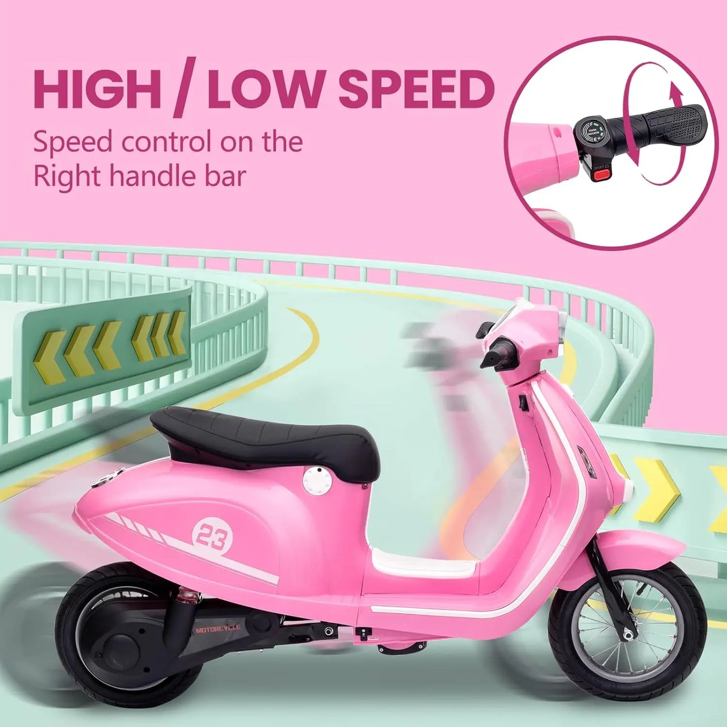 Children's Motorcycle Kids Ride on Toys 24 V 350 W Electric Seating Max 14 MPH Waterproof LED Lights for Aged 8-12 Max 59.9 kg
