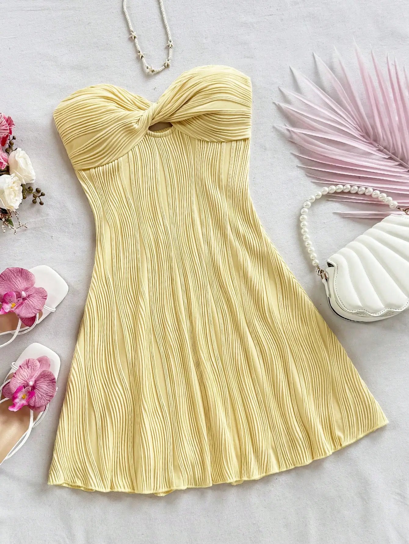 Strapless Twist Knot A-Line Dress For Summer Vacation