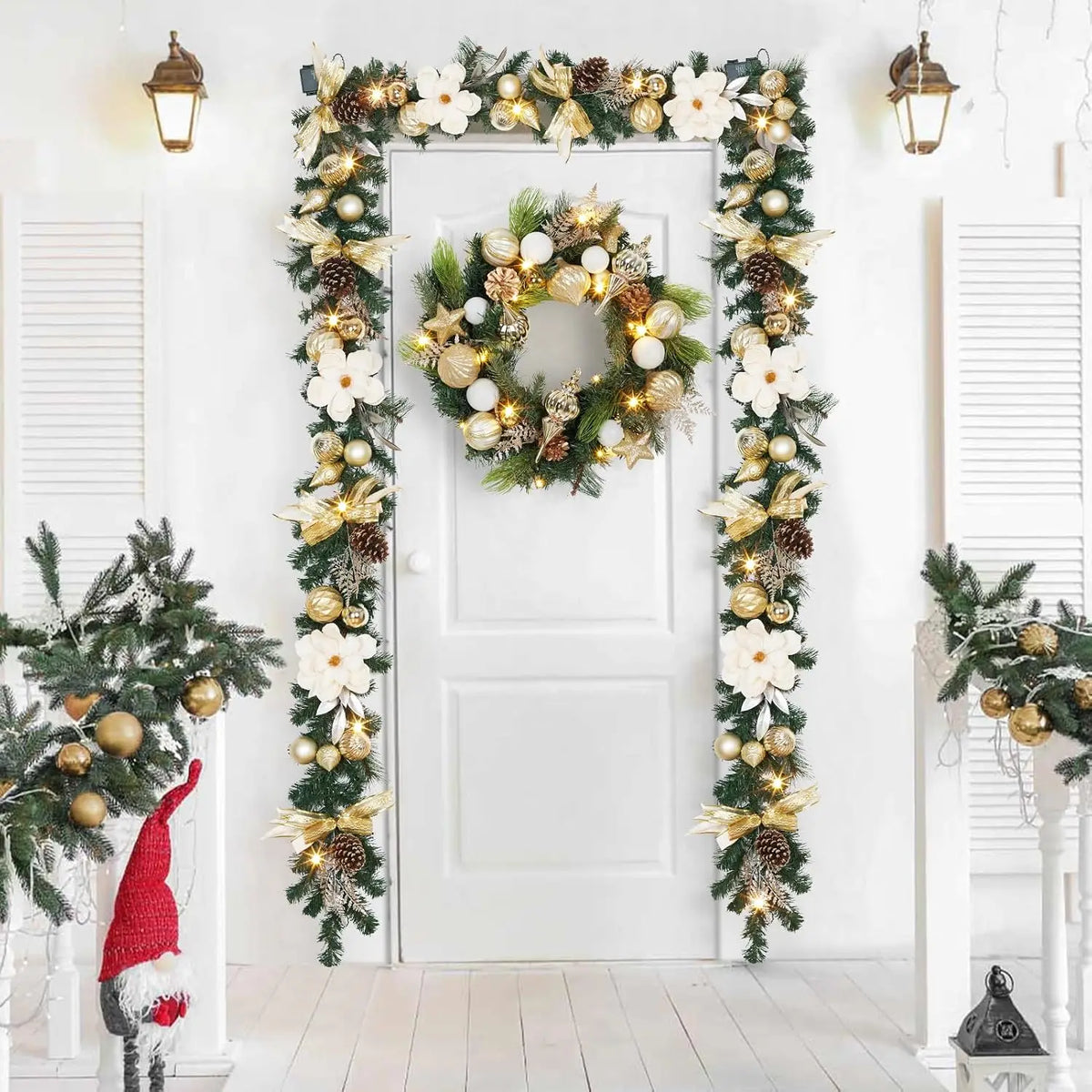 Garvee Battery Operated Pre Lit Christmas Wreath With Pine Cones