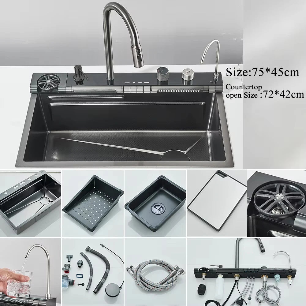 MYQualife 304 Stainless Steel Waterfall Kitchen Sink With Soap Dispenser
