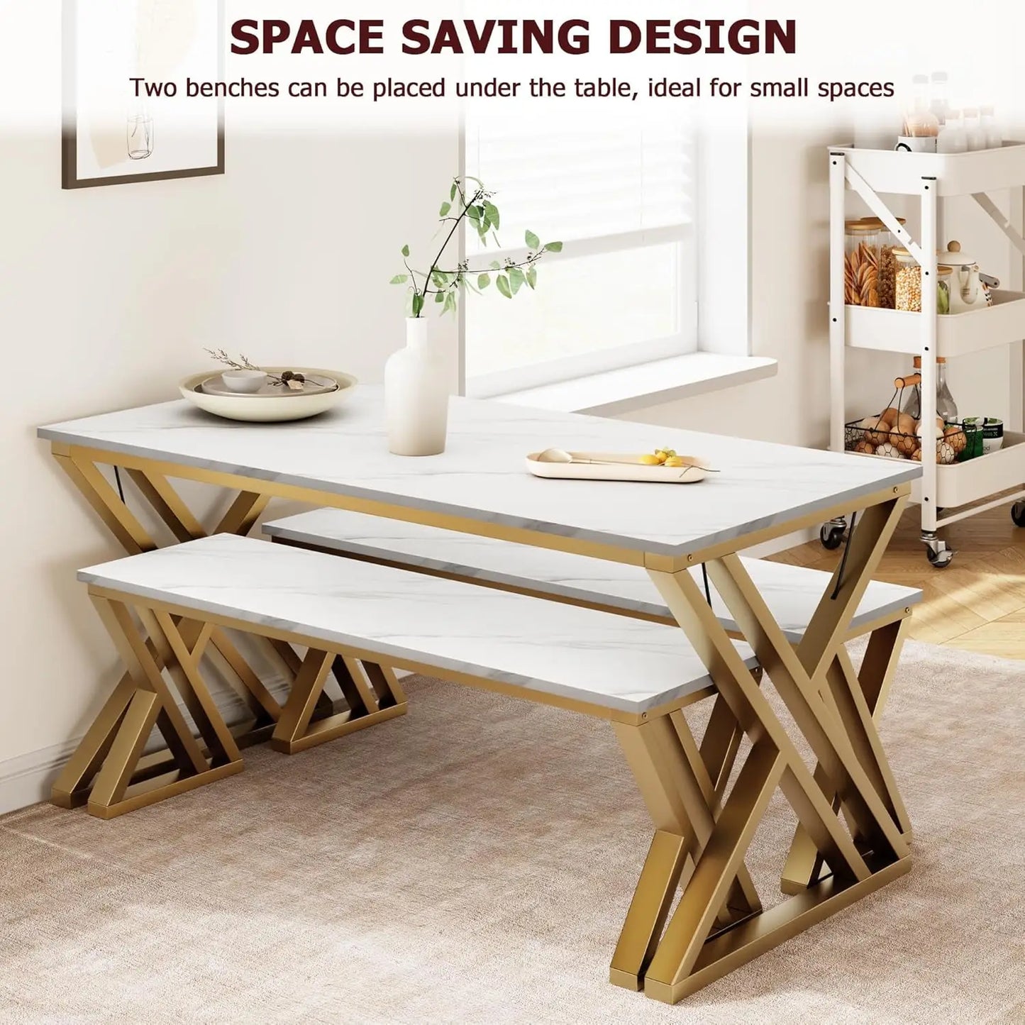 HobbyLane 4 Person Dining Table Set With Benches Metal Frame