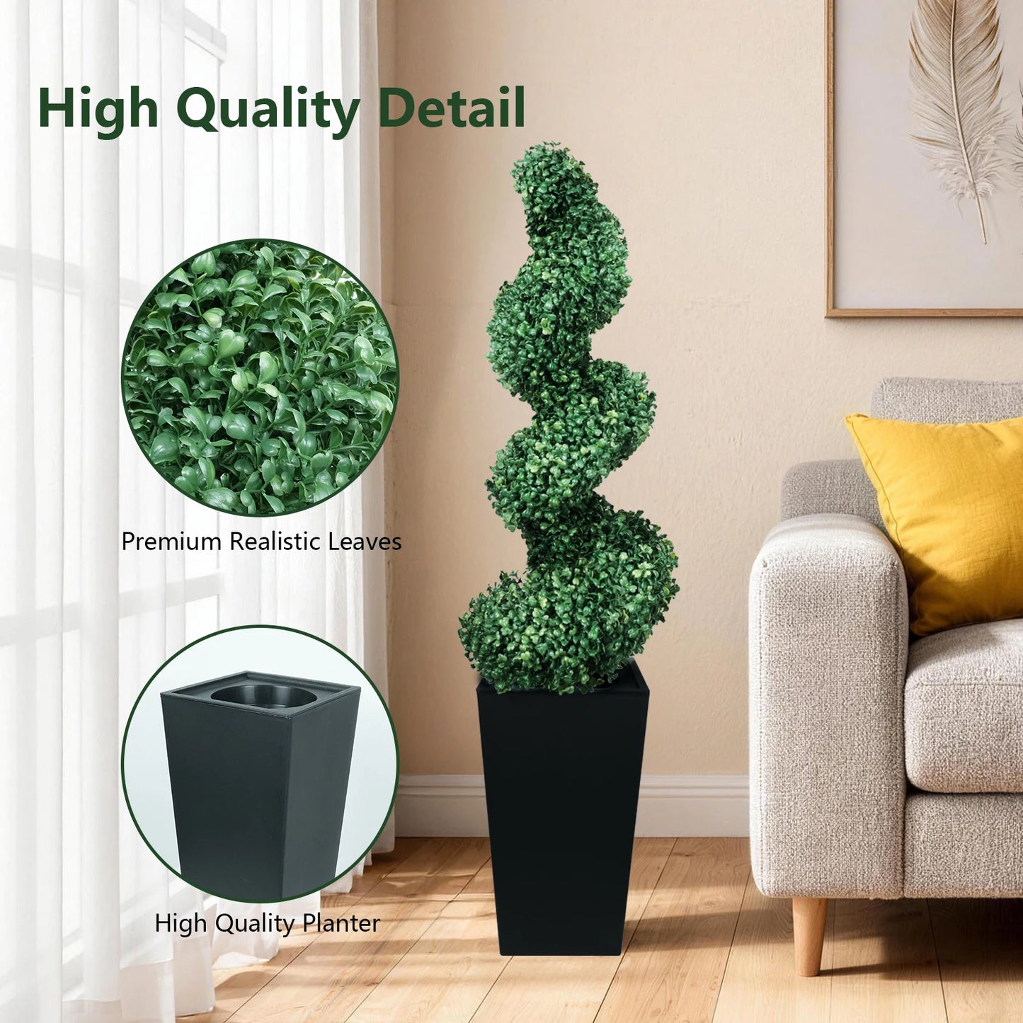 2.6/4.1/5.2ft Fake Plants 2 Pieces Artificial Boxwood Spiral Topiary Trees with Large Planter Spiral Faux Topiary Trees for Indoor Outdoor All-Year Green Fake Plants Highly Simulated for Home Christmas Decorative/Indoor/Front