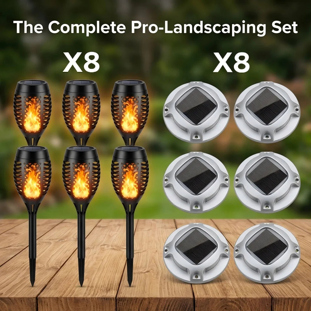 Solar Outdoor Torch And LED Ground Lights For Garden Pathways
