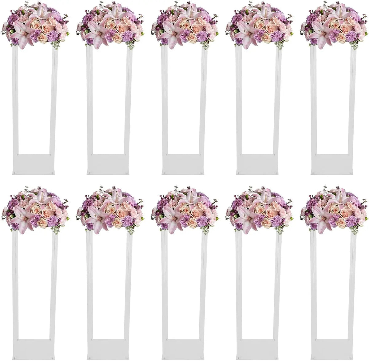 10PCS, 80 cm Wedding Flower Stands Acrylic Wedding Decoration for Tables Bouquet Vase Columns Flower Vase Rectangular Floor Vase