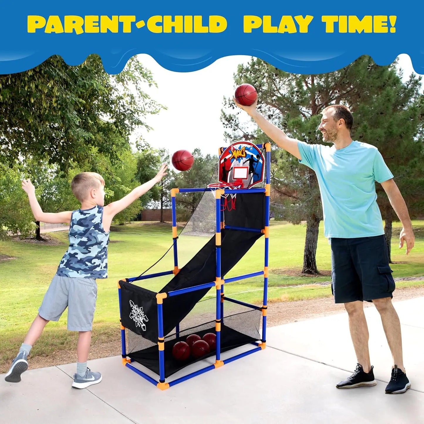 Joyfy Kids Arcade Basketball Game Set With 4 Balls And Hoop Indoor Outdoor Play