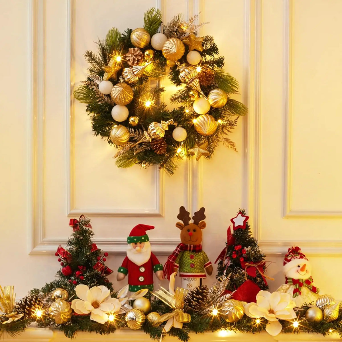 Garvee Battery Operated Pre Lit Christmas Wreath With Pine Cones