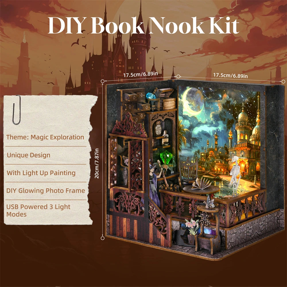 ASLOWSNAIL Book Nook Kit Magic Town DIY Wooden Puzzle Light