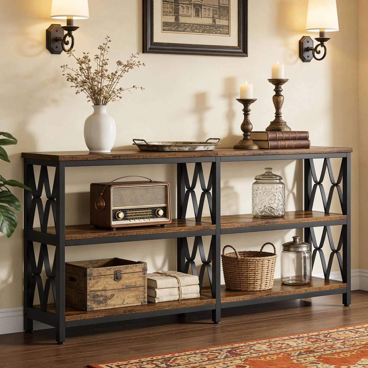 Tribesigns 71" Console Table with Storage Shelves, Industrial 3-Tier Entryway Table for Living Room, Hallway, Front Door, Foyer