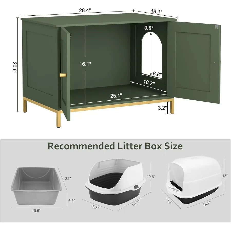 Modern Cat Litter Box Enclosure With Metal Frame Indoor Use