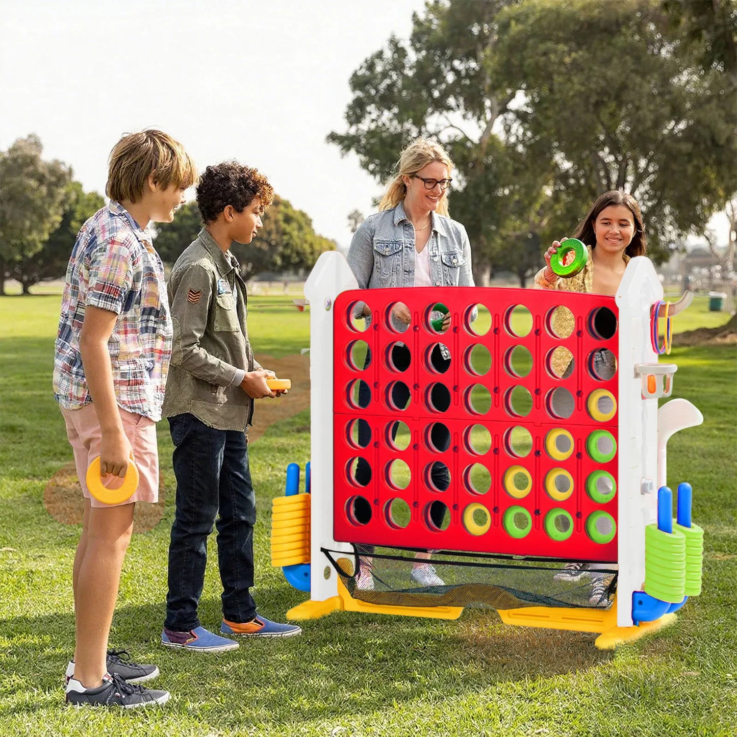 Giant Connect Four Game Set - Height-Adjustable Giant Yard Game, 4-Row Large Floor Connect 4 Game for Backyard & Patio, Family O