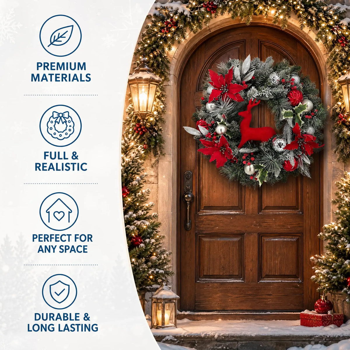 HiMISS Pre Lit Christmas Wreath With LED Lights And Timer
