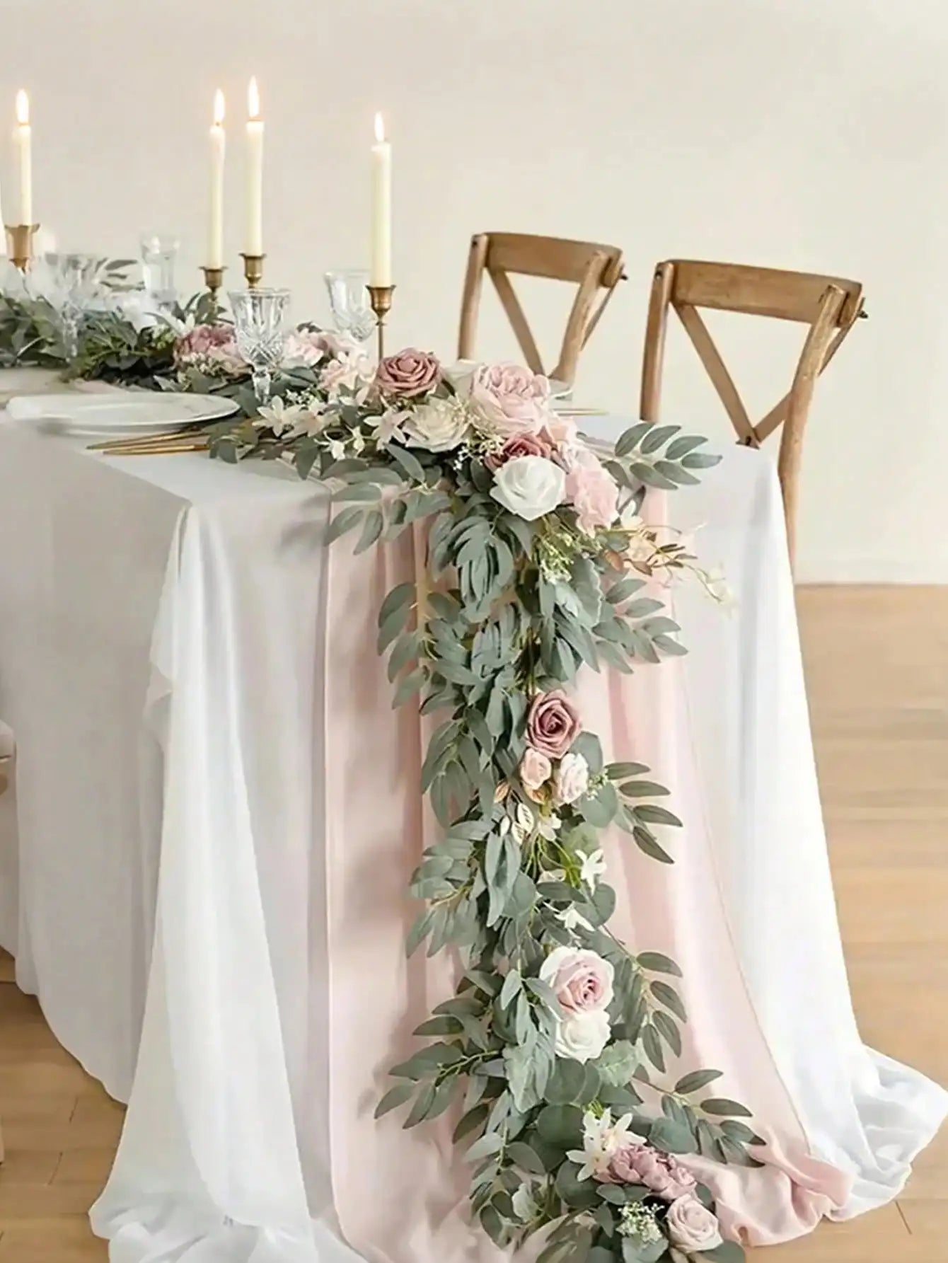 Eucalyptus Garland Elegant Romantic 6FT Artificial White Flowers Greenery Floral Vine Garland For Wedding Arch Table Decor Centerpieces Bridal Shower Party Supplies Housewarming Gift Christmas Decor