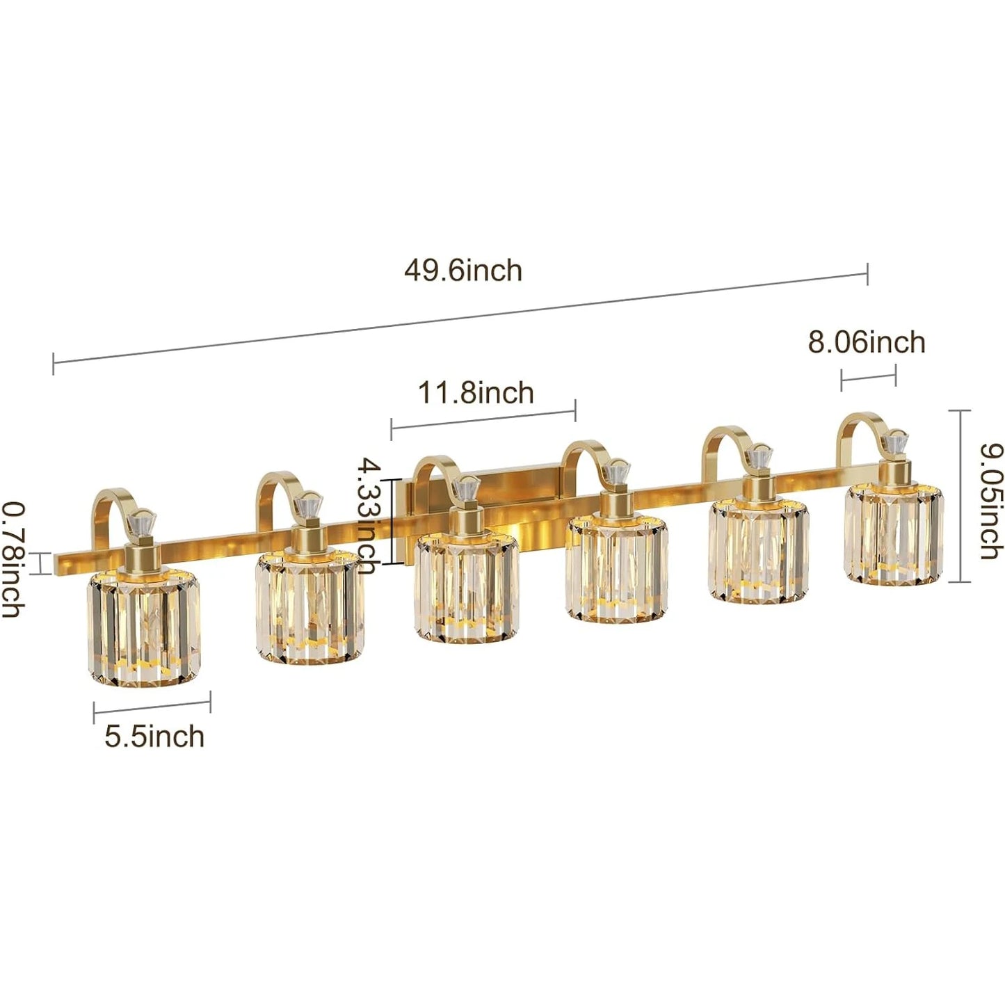 TWISTER.CK Crystal Gold 6 Light Modern Bathroom Vanity Lighting