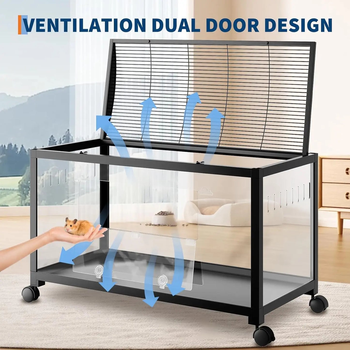 HiMISS Chew Proof Metal Hamster Cage Stackable With Acrylic Panels