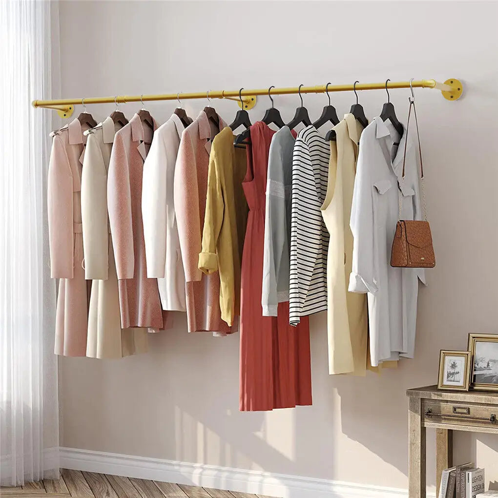 Industrial Pipe Wall Mounted Clothing Rack Garment Rod Storage
