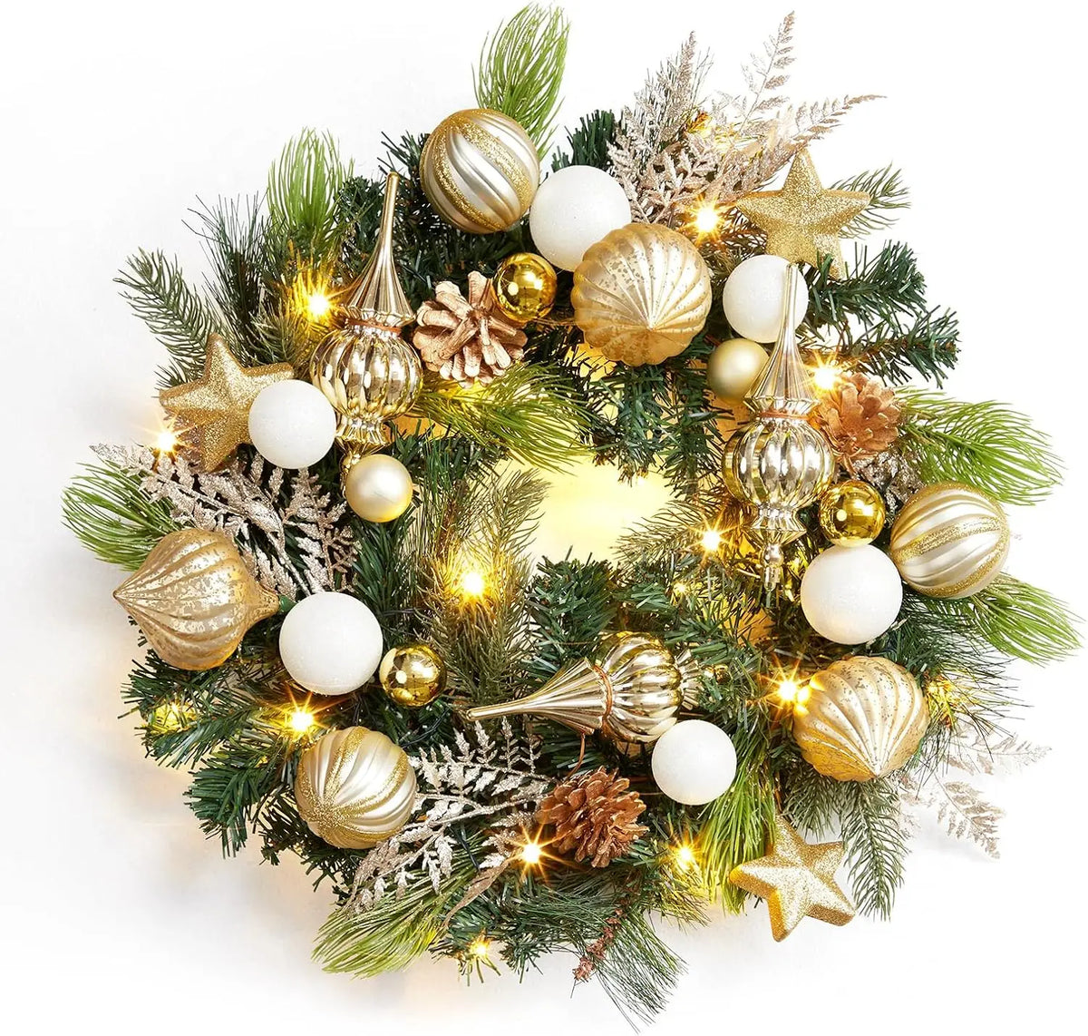 Garvee Battery Operated Pre Lit Christmas Wreath With Pine Cones
