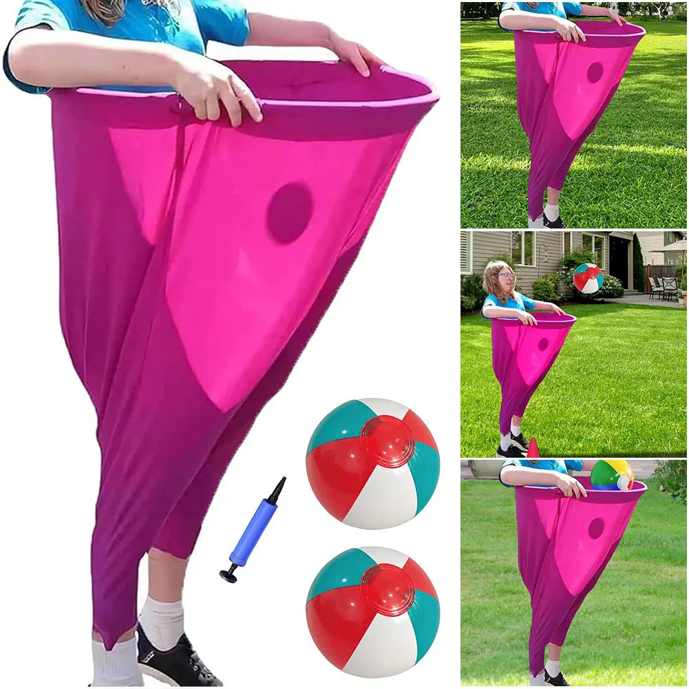 Freaky Party Games Pants with 2 Bouncy Balls and 1 Air Pump Outdoor Games Field Family Reunion Game for Kids and Adults