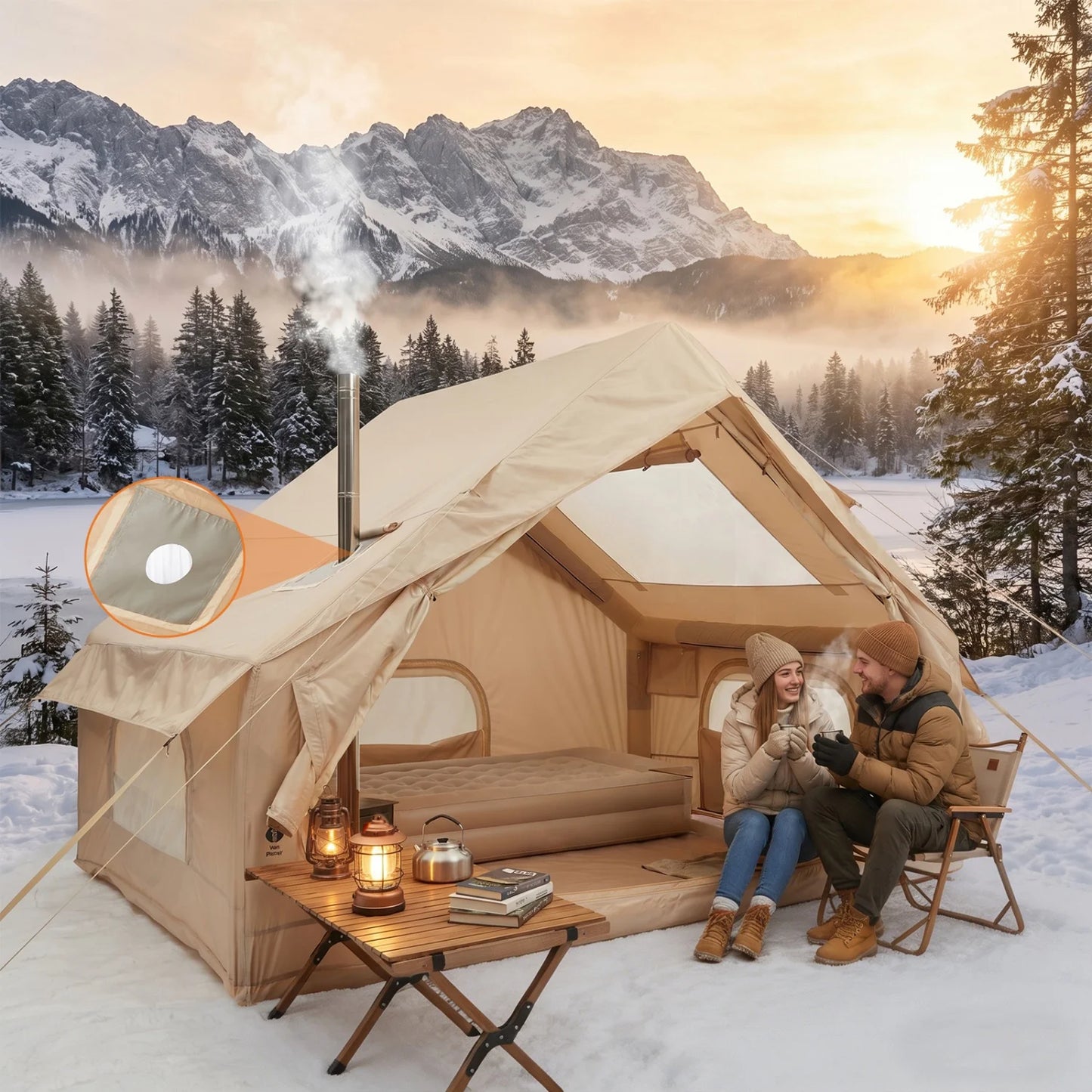 Himiss Inflatable Camping Tent With Pump Skylight And Stove Jack