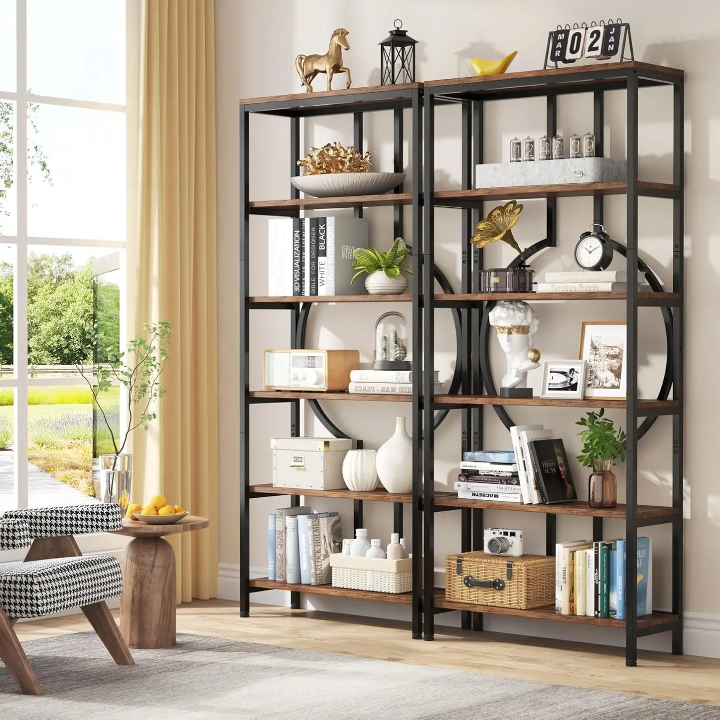 Little Tree Industrial Bookshelf Etagere 6 Tier For Living Room