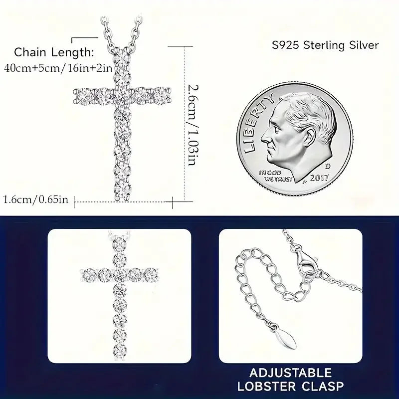 1pc S925 silver with moissanite cross necklace for men and women, daily wear Gemstone Jewelry Gift for Mom