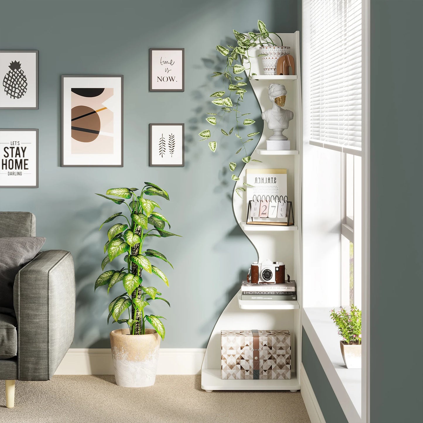 Tribesigns 5 Tier Corner Shelf Wall Bookcase Modern Plant Stand
