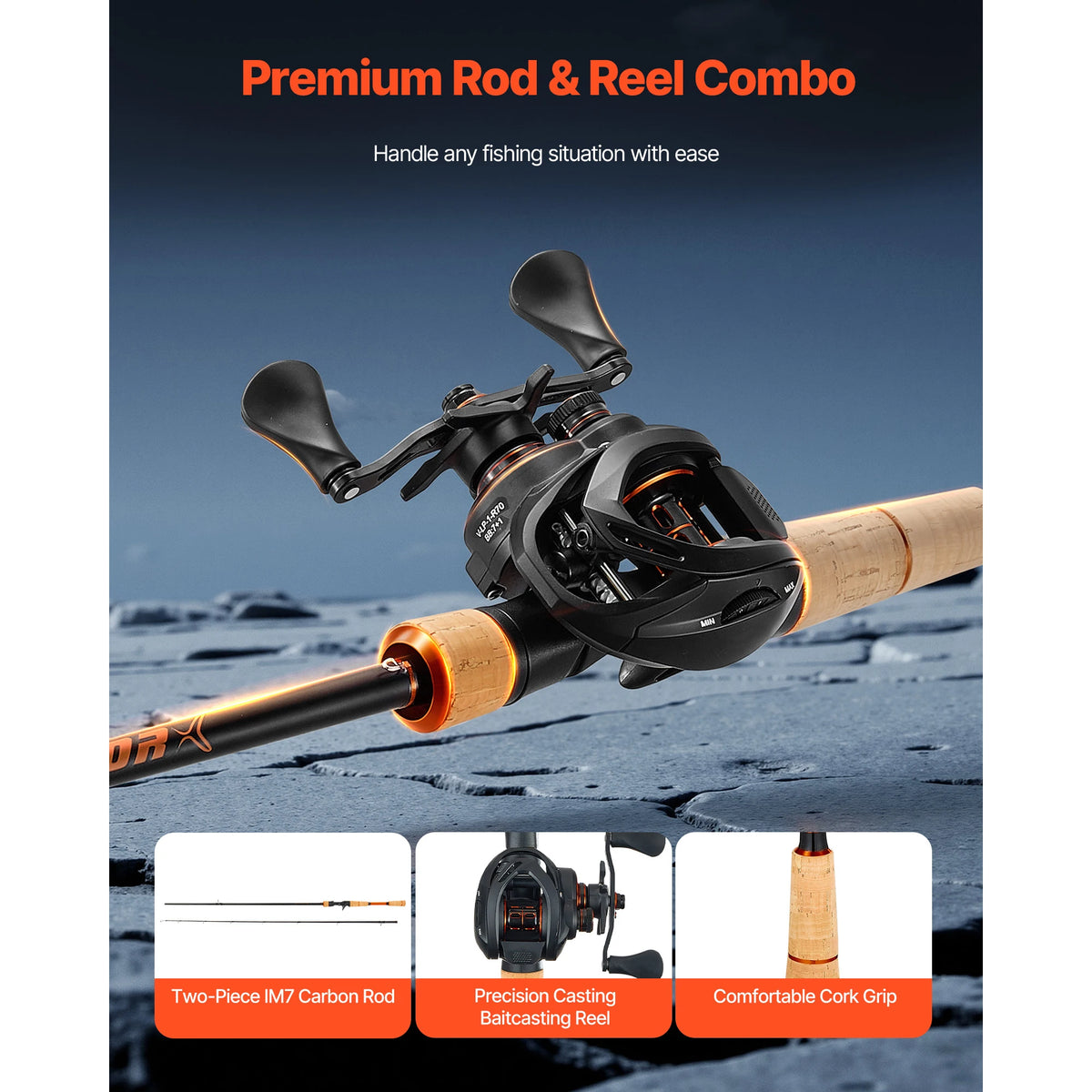 SucceBuy Rod and Fishing Reel Combo Bass Fishing Pole with 7+1 BB System Cork Handle Stainless Steel Guides with Ceramic Rings