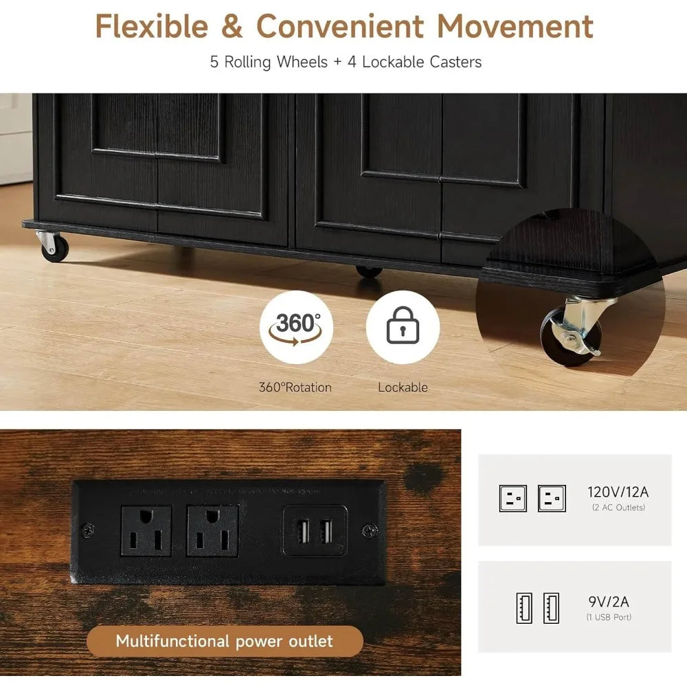 Mobile Kitchen Island With Power Outlet Spice Rack Towel Bar Storage