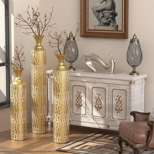 Modern Decorative Metal Floor Vases Set of 3 Centerpieces