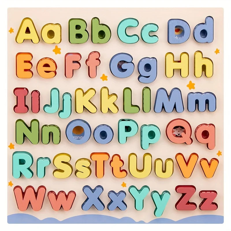 Wooden Letter Puzzle Board With Uppercase And Lowercase Letters 52