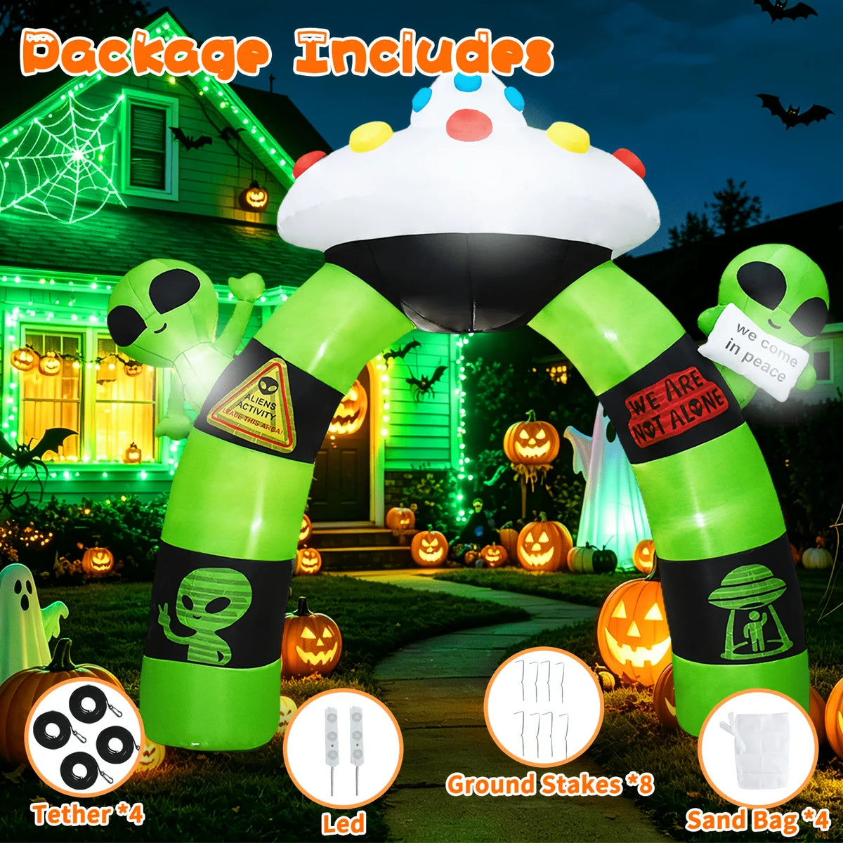 Halloween Inflatable Alien Archway With Built In LED Lights Outdoor