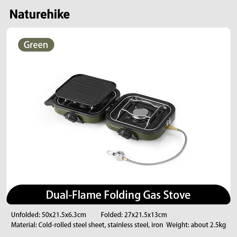 Naturehike Camping Stove 2 Burner Portable High Firepower Folding Camping Gas Burner with Griddle Outdoor Picnic Cooking Set Gas Stove