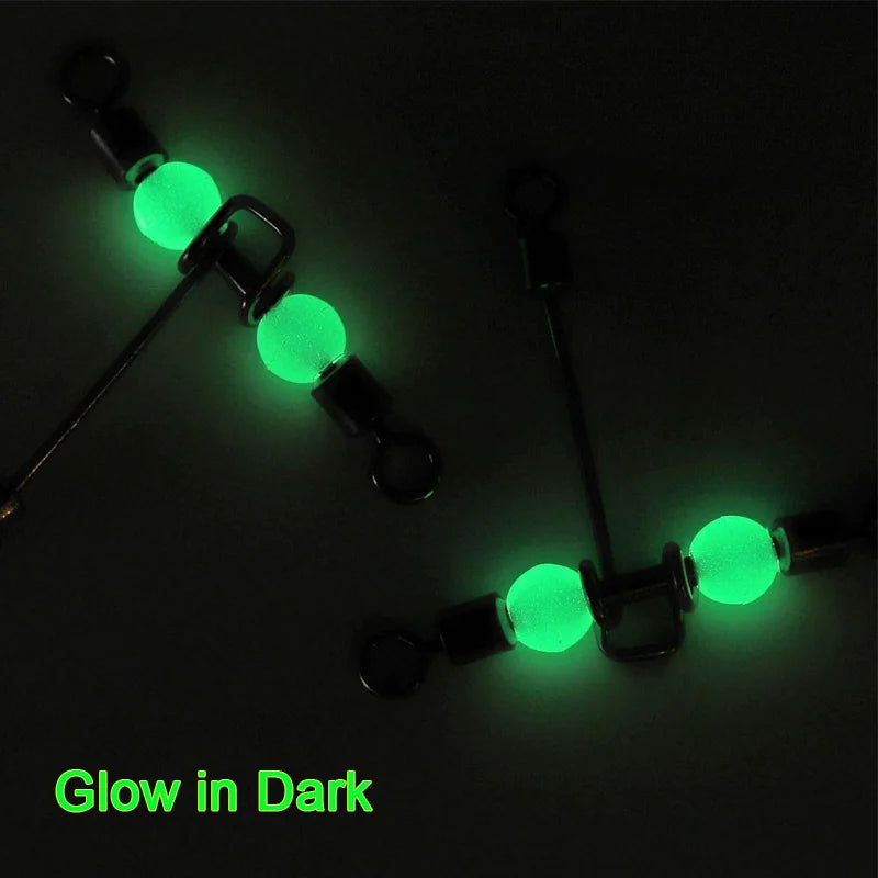 30pcs 3 Way Fishing Swivels Cross Line T Shape Swivels Fishing Snap Connectors with Glow Beads Tackle Saltwater Freshwater
