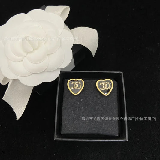 Spade Heart Full Diamond Necklace Women's Versatile Sweet Heart Enamel Stud Earrings Tide