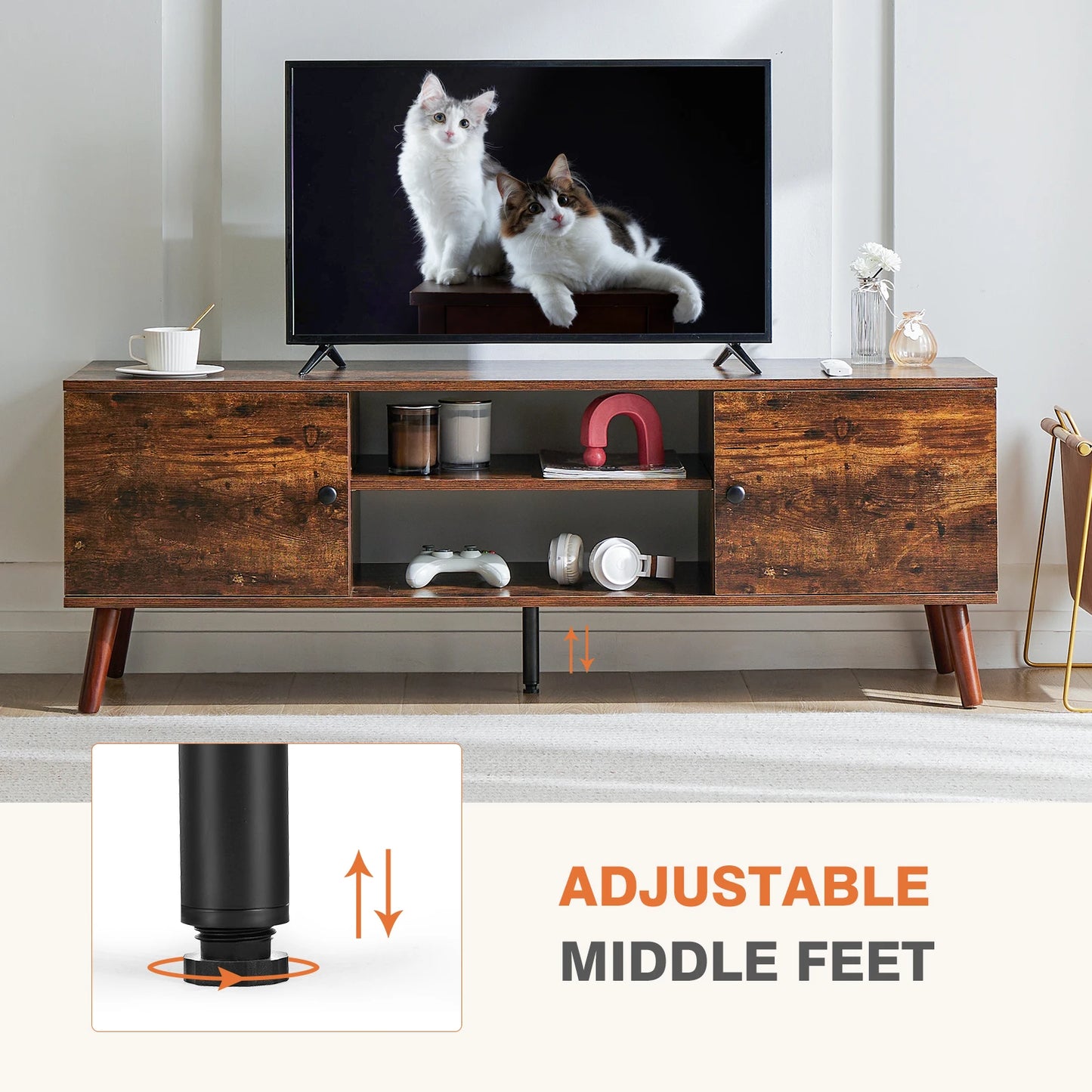 Wooden TV Stand 50 To 60 Inch TV With StorageCompartments