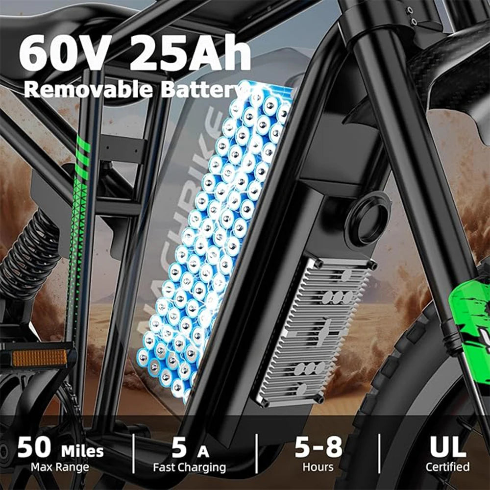 Electric Dirt Bike 6000W 60V 25Ah With Full Suspension Brakes