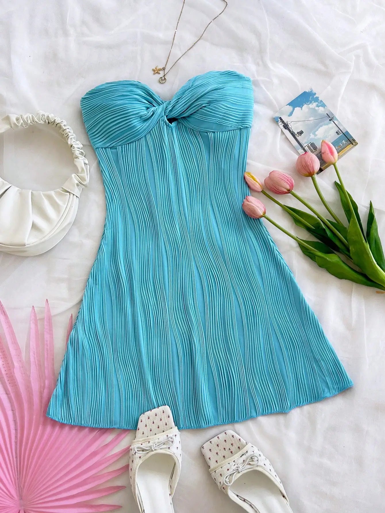 Strapless Twist Knot A-Line Dress For Summer Vacation