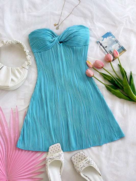 Strapless Twist Knot A-Line Dress For Summer Vacation
