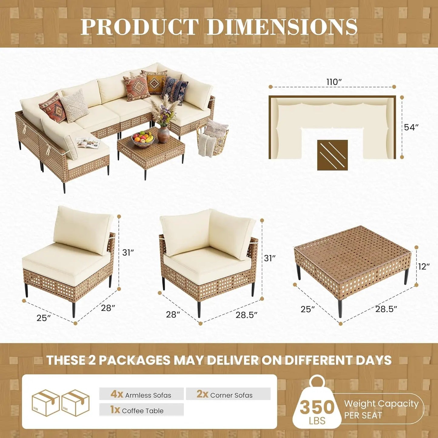 Wicker Patio Furniture Set Modular Outdoor Sectional With Glass Table