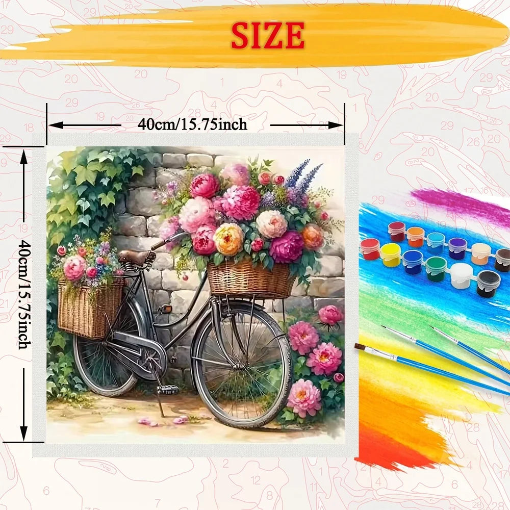 Diy Art Craft Kit Flower Bicycle Picture Paint By Numbers For Adult HandPainted On Canvas Valentines Gift Home Decor