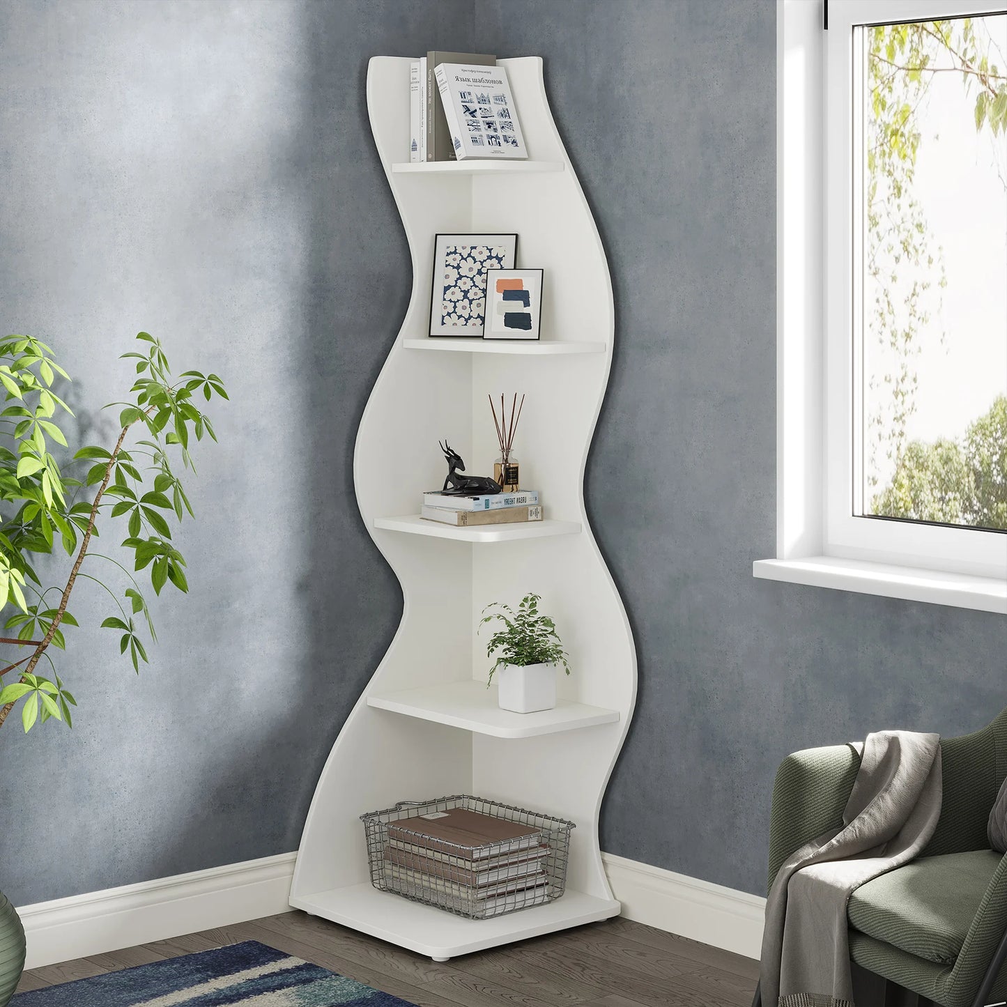 Tribesigns 5 Tier Corner Shelf Wall Bookcase Modern Plant Stand