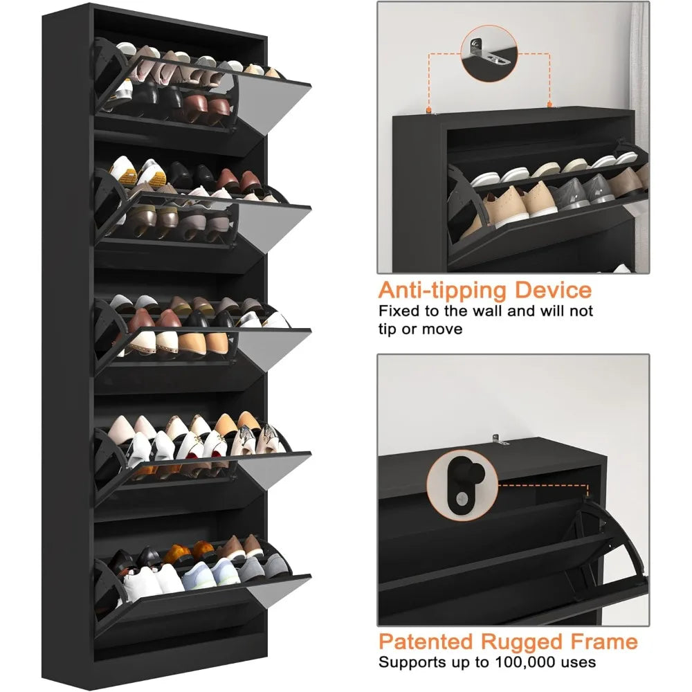 Shoe Storage Cabinet With Full Length Mirror 30 Pair Free Standing Organizer