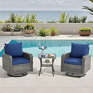 Wicker Patio Set With Swivel Chairs And Side Table For Outdoor Use