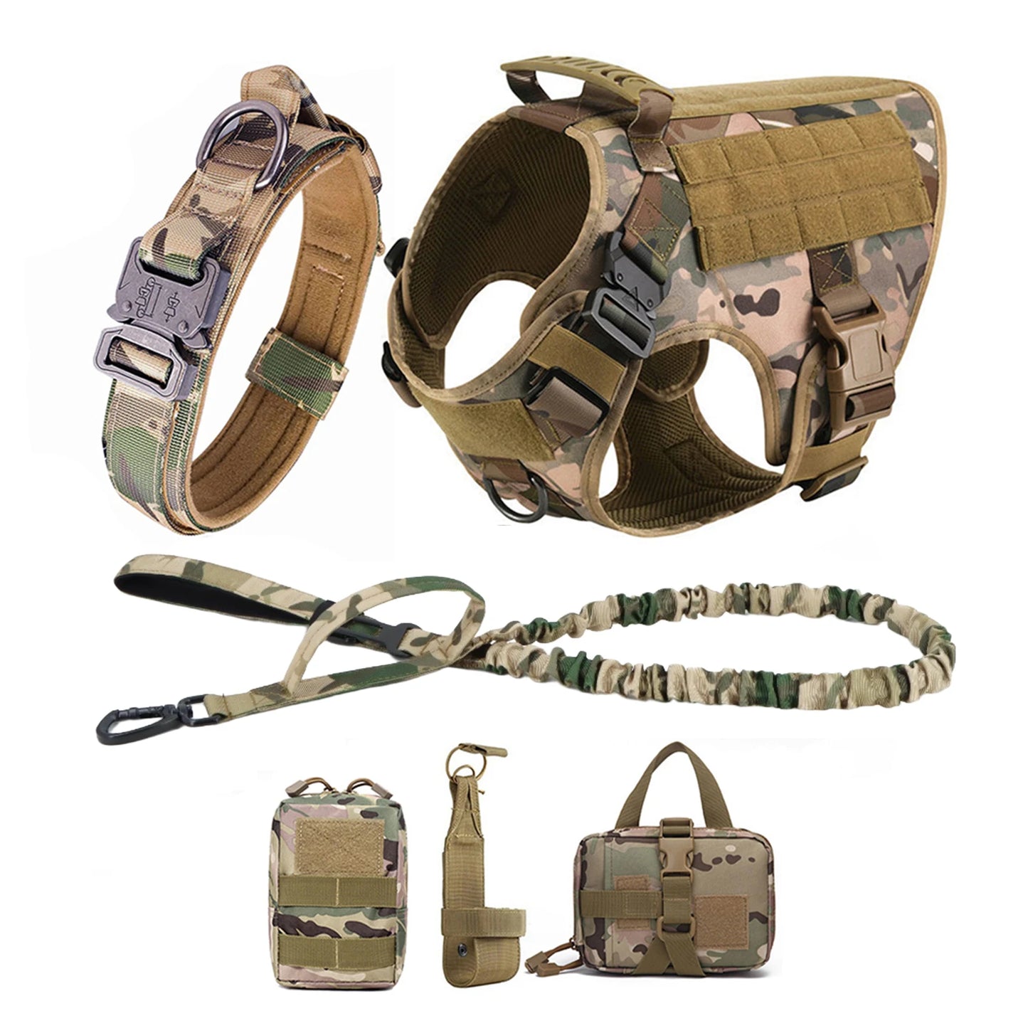 PETRAVELCN Tactical Dog Harness Molle Pouches Leash Vest Training