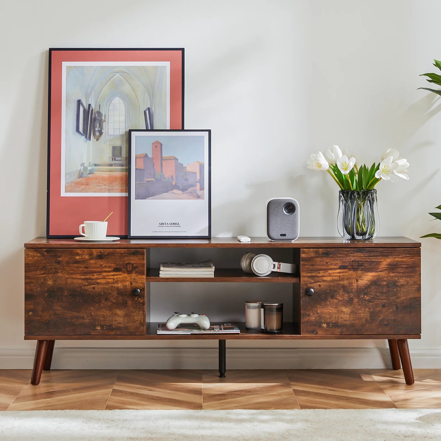 Wooden TV Stand 50 To 60 Inch TV With StorageCompartments