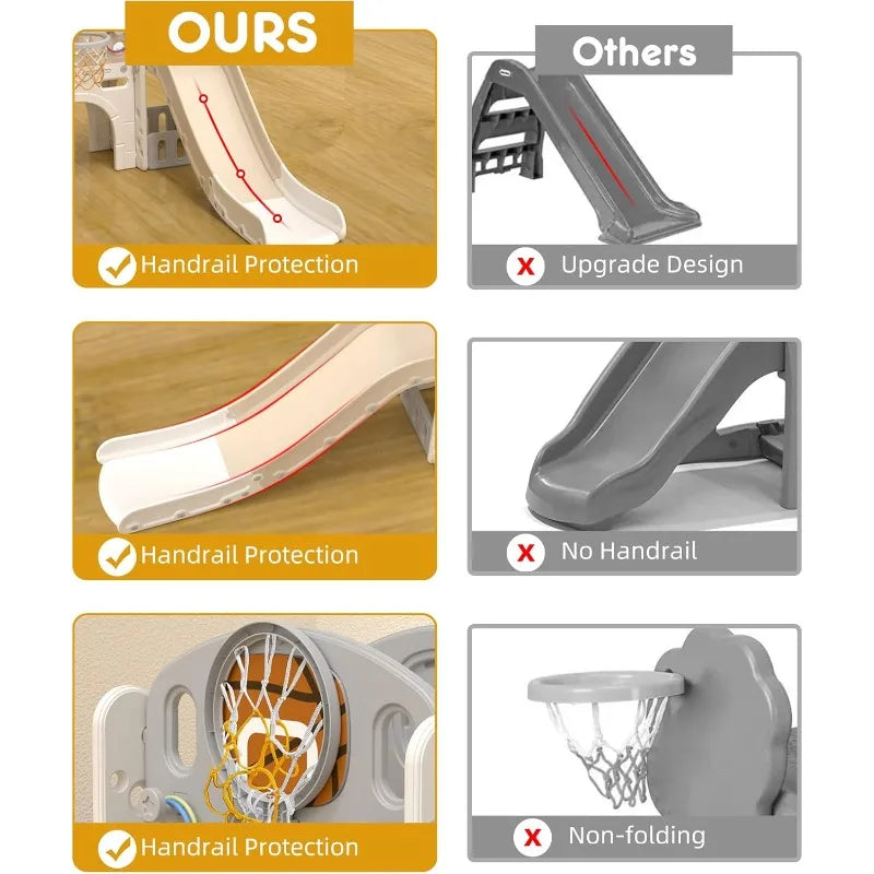 XJD 8 in 1 Toddler Slide Set,Kids Climber Slide PlaySet with Basketball Hoop and Ball,Outdoor Indoor Playground for Toddlers 1-3