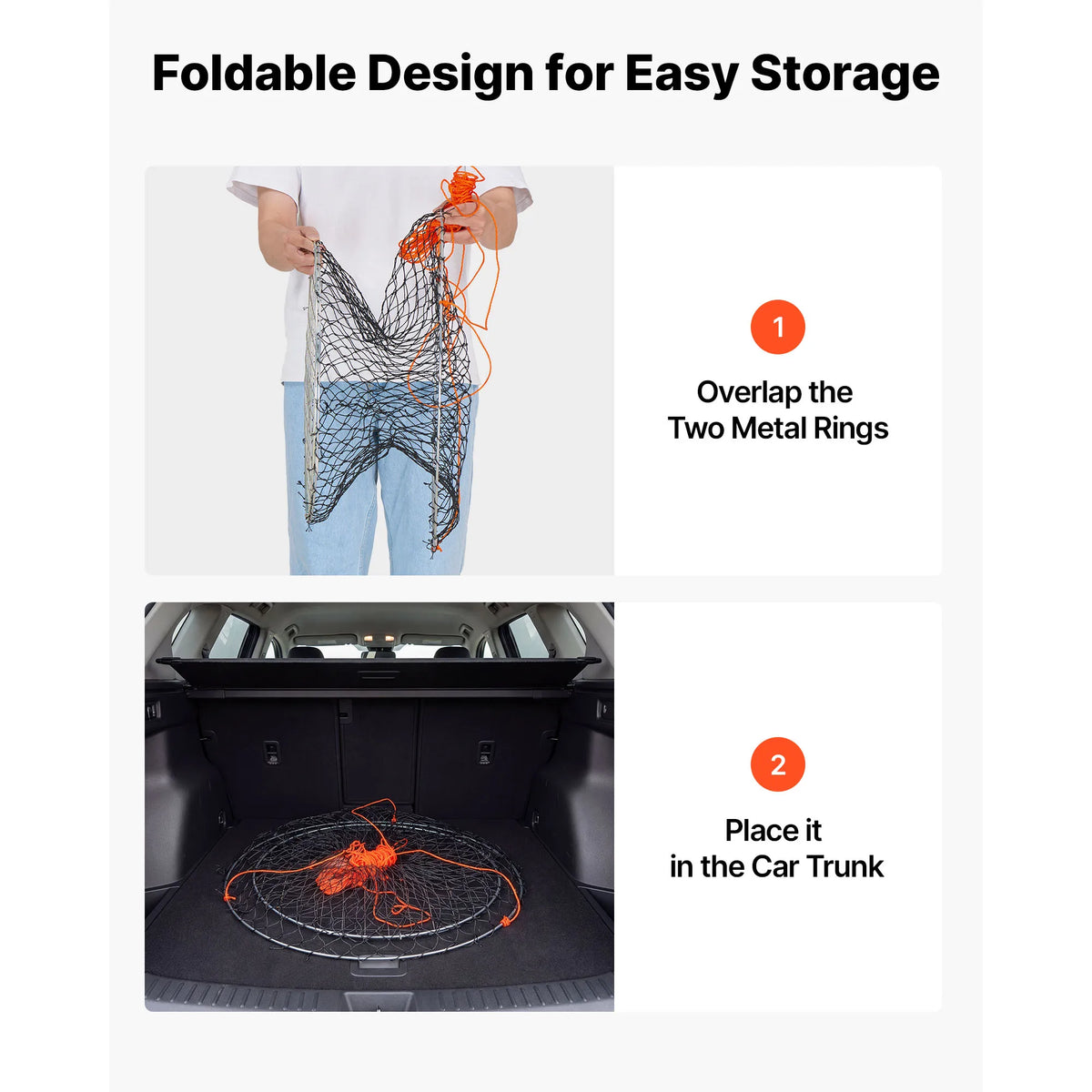 SucceBuy Double Ring Crab Trap 24in Top 20in Bottom Two Rings Crab Kit Foldable Fishing Net with Gauge 60ft Rope Wire Grid 2set