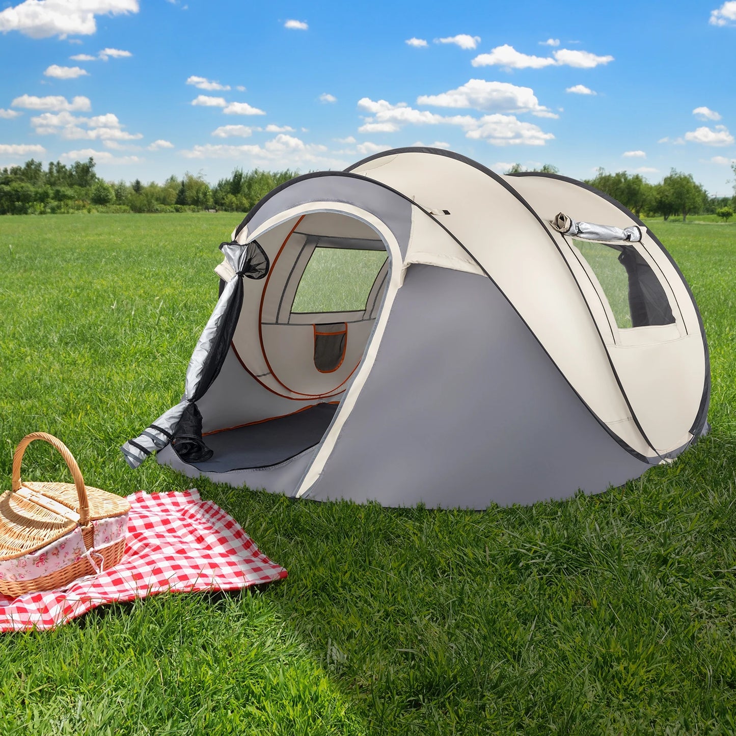 Instant Pop Up Tent 4 Person Waterproof Camping With Vestible