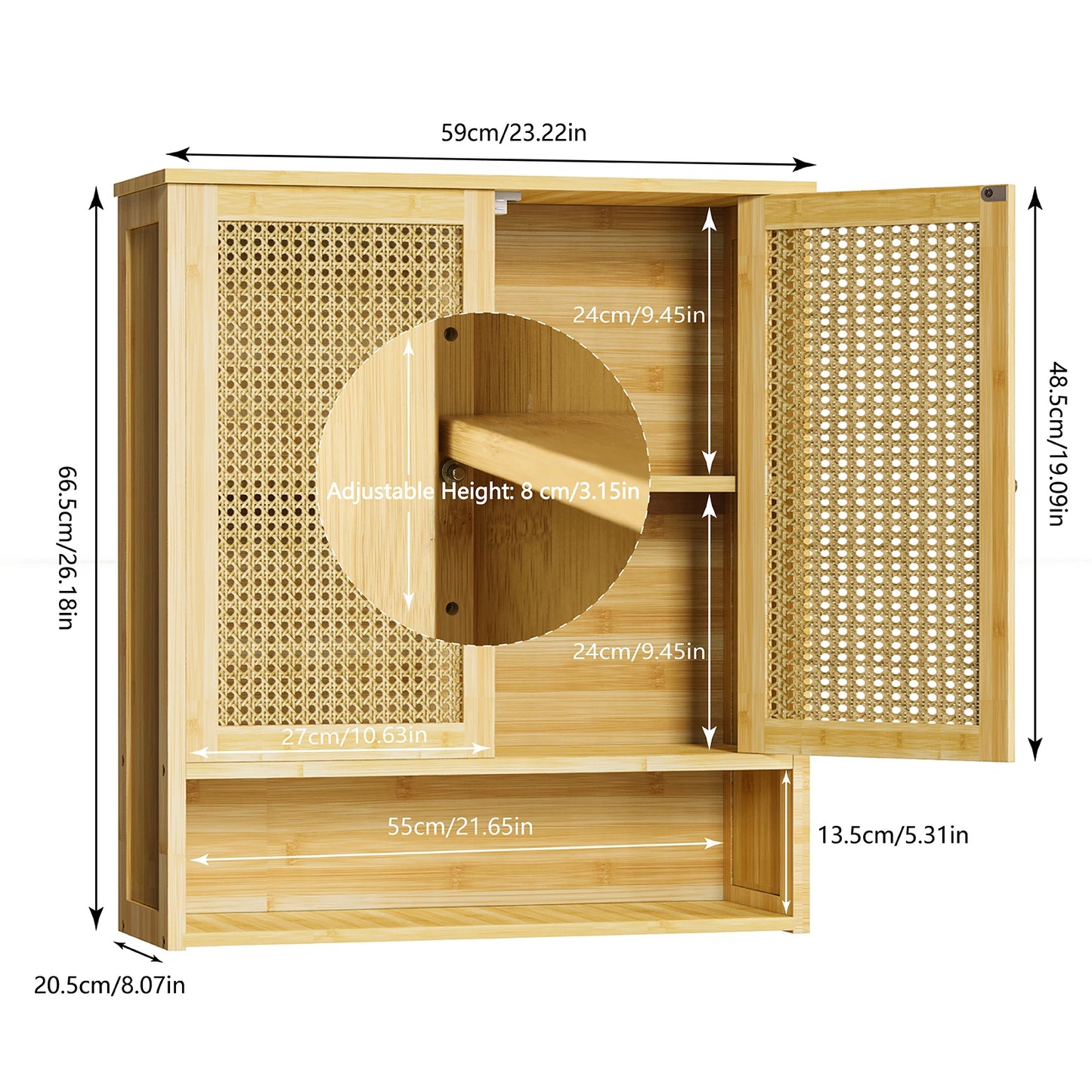 Wisfor Wooden Wall Mounted Medicine Cabinet With Rattan Doors